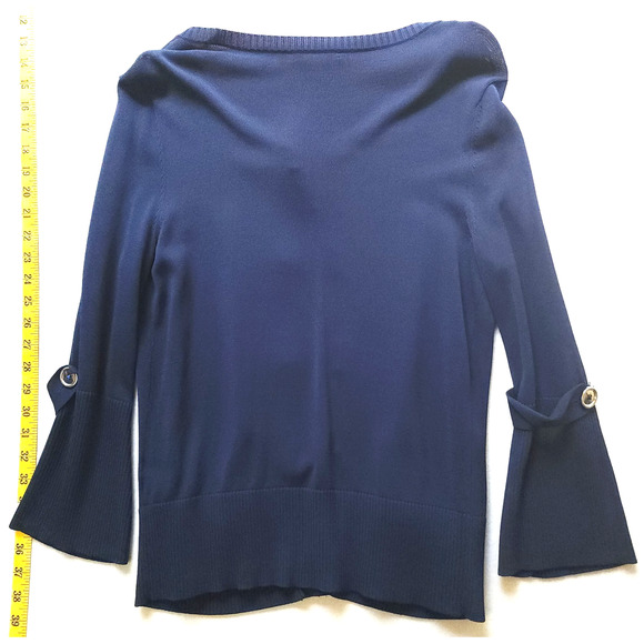 Anne Klein Cardigan Medium Navy Button Up Half Sleeve Sweater Career Office - Picture 2 of 9